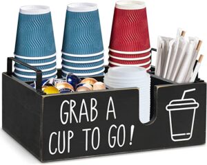 Cheeorry Wooden Countertop Divided Coffee Station Organizer