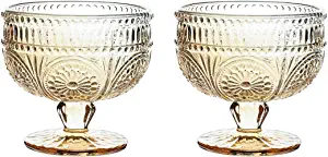 CHOOLD Sunflower Pressed Glass Vintage-Look Mini Footed Trifle Bowls, 2 Piece