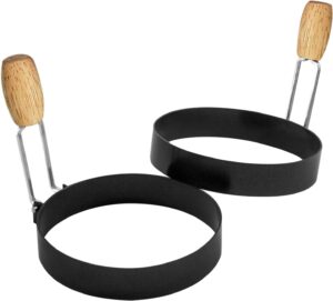 COTEY Foldable Wooden Handle Egg Rings, 2-Count