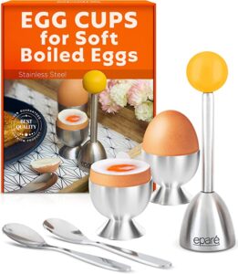 Eparé Stainless Steel Egg Topper Tool & Egg Cups Set, 5 Piece