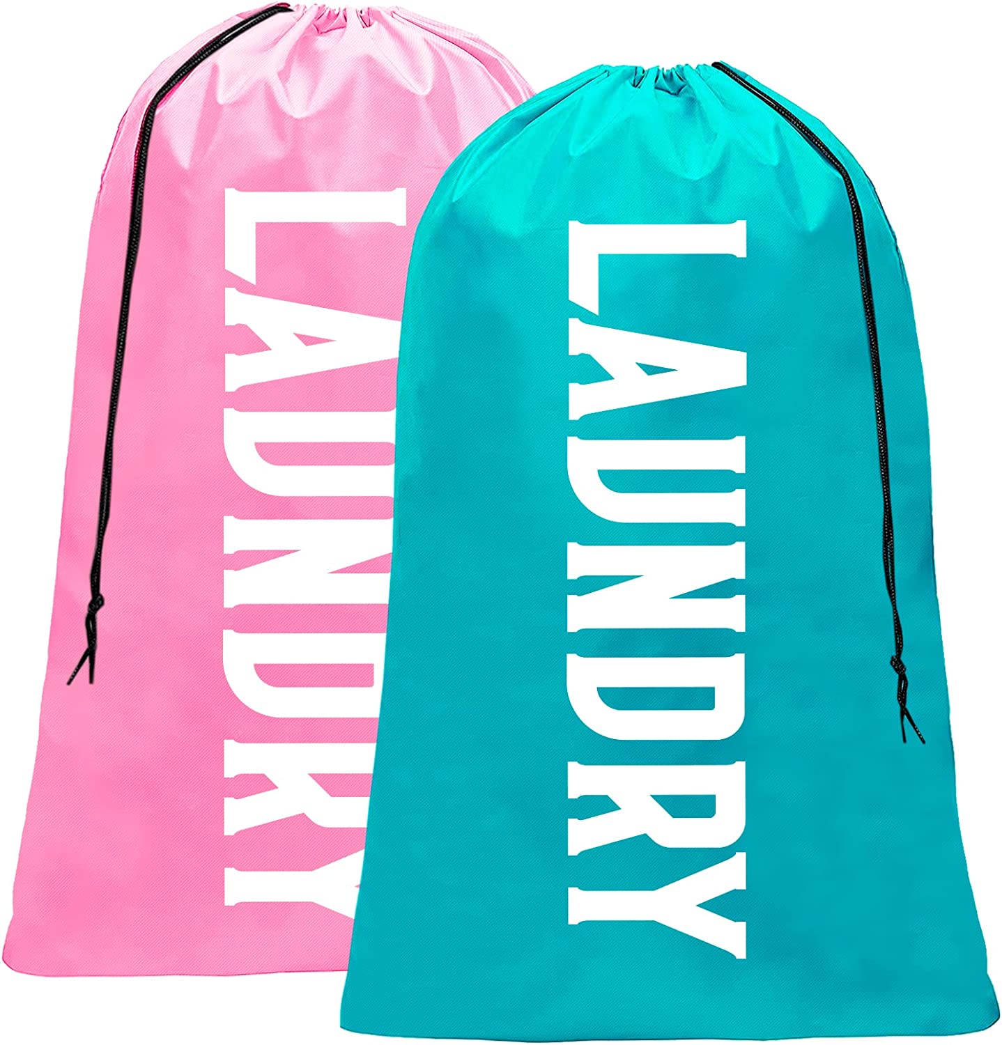 Fiodrmy Drawstring Double-Stitched Seam Laundry Bags, 2-Pack