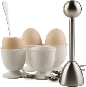 forkmannie Egg Topper & Ceramic Egg Cups Set, 9 Piece