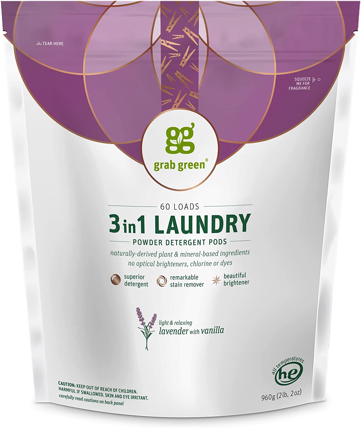 Grab Green Chemical-Free Eco-Friendly Laundry Detergent Pods, 60-Count