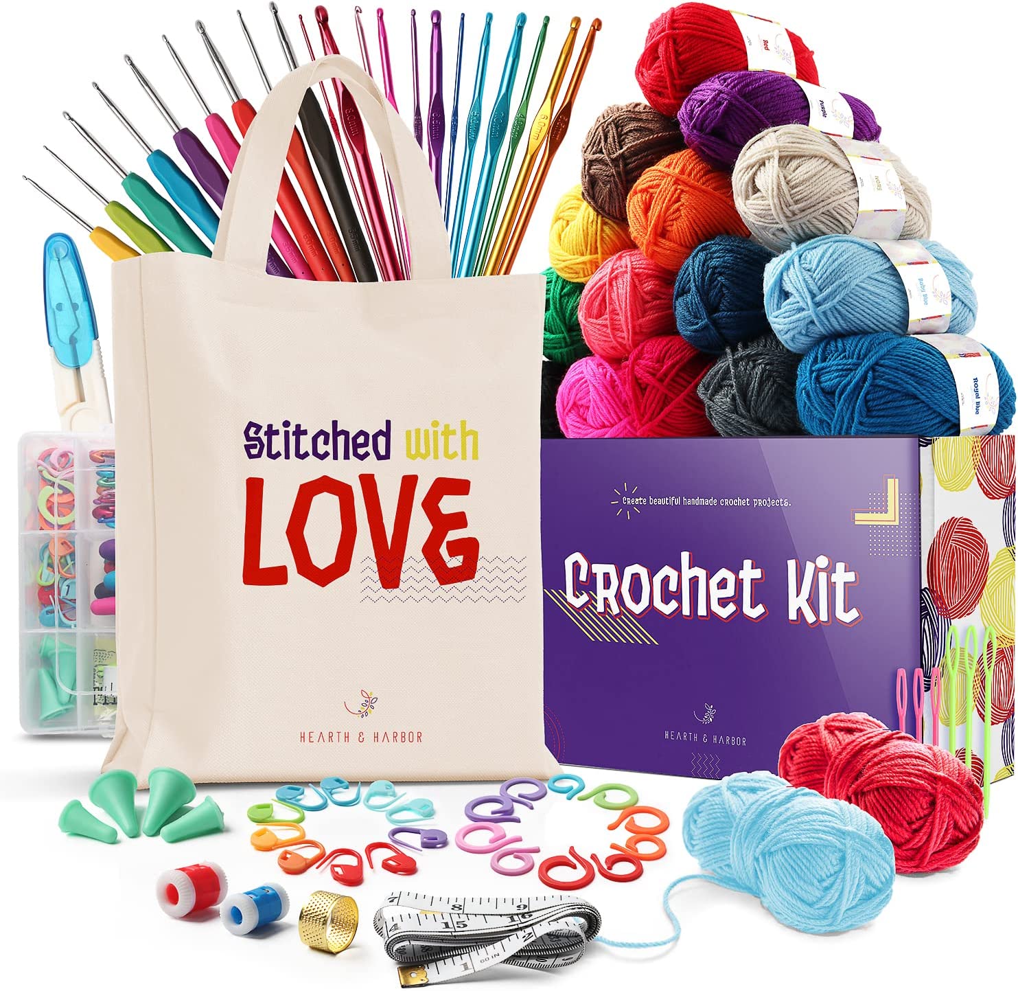 Hearth & Harbor Starter Organized Crochet Kit, 73-Piece