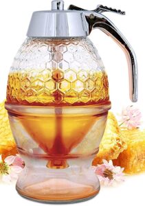Hunnibi Honeycomb Dripless Honey Dispenser Jar With Stand