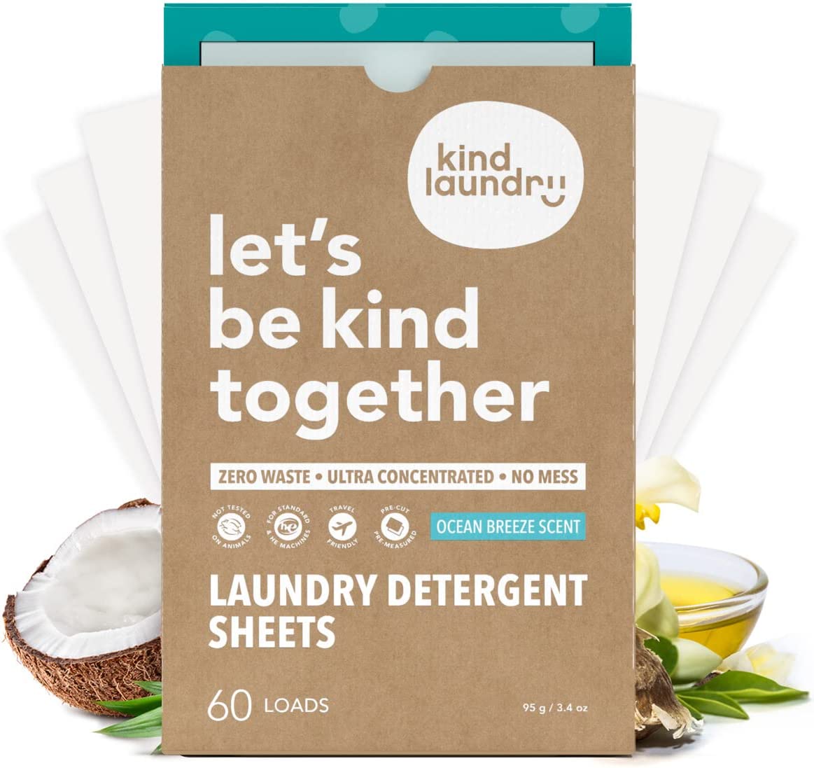 KIND LAUNDRY Bleach Free Ultra Concentrated Detergent Sheets, 60-Count