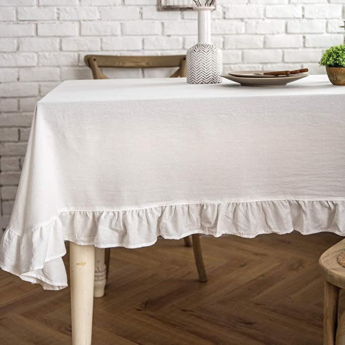 Lahome Washable Rustic Flounces Cotton Linen Tablecloth