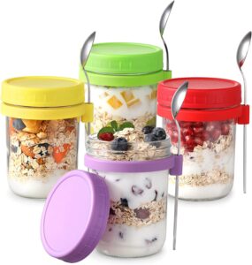 LANDNEOO Borosilicate Glass Jars Overnight Oats Containers, 4-Count