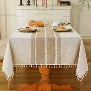 Laolitou Waterproof Washable Rustic Cotton Linen Tablecloth