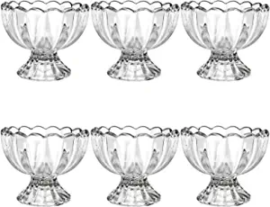 Lawei Mini Scalloped Glass Footed Trifle Bowls, 6 Piece