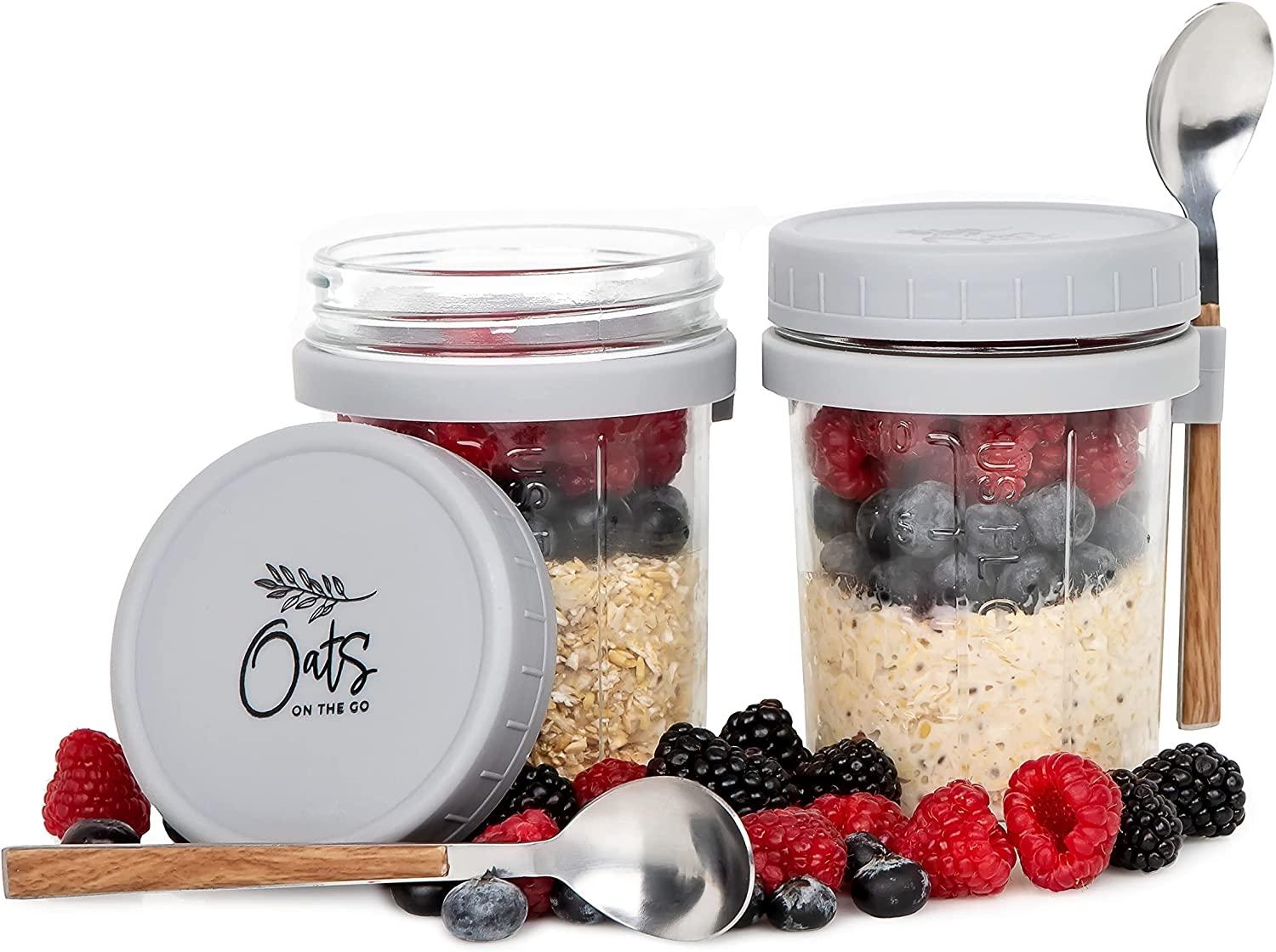 4 Pack Glass Overnight Oats Containers with Lids and Spoon, 16 oz Mason Jars with Airtight Lid for Overnight Oats Meal Prep Chia Yogurt Salad Fruit
