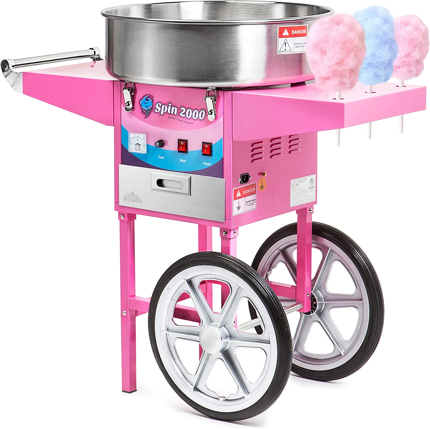 Olde Midway Rolling Cart & Low Noise Cotton Candy Machine
