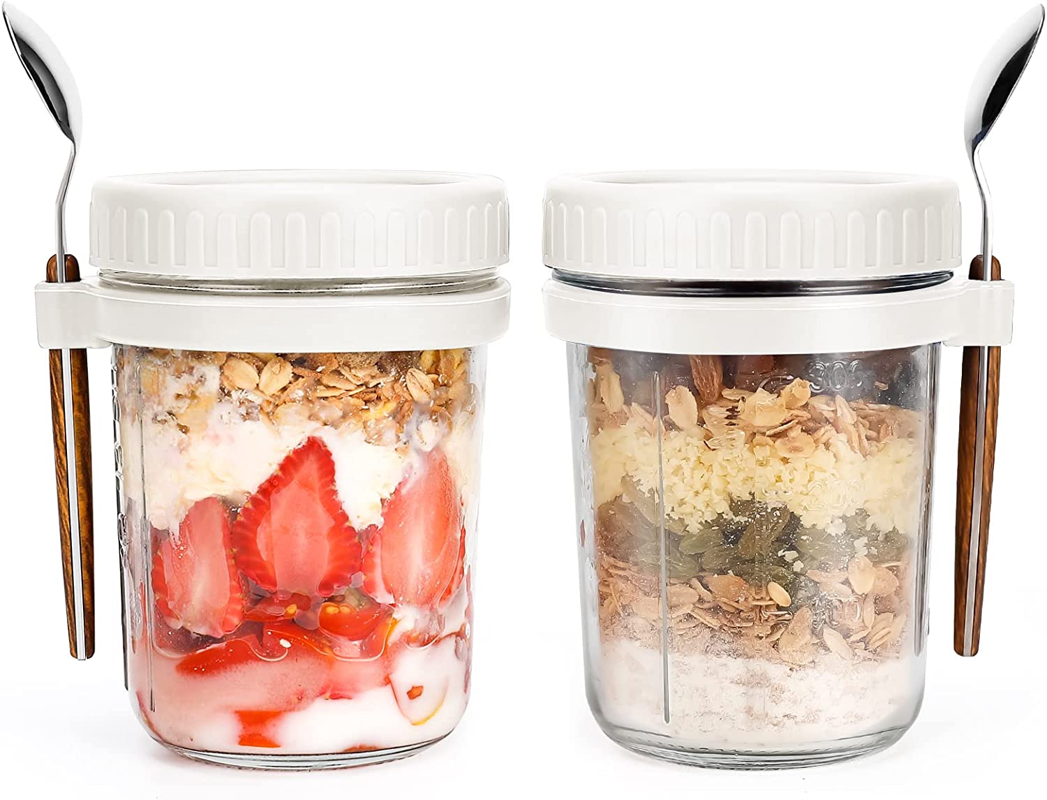 KITCHOP Overnight Oats Containers with Lids and Spoon,Mason Jars,16 Oz  Glass Oatmeal Container to Go for Chia Pudding Yogurt Salad Cereal Meal  Prep
