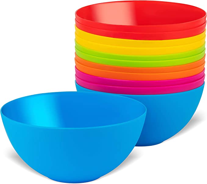 PLASKIDY Brightly Colored Kids Plastic Bowls, 12 Piece