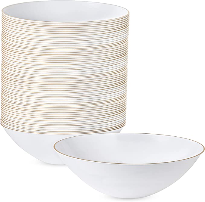 PLASTICPRO Gold Rim Elegant Disposable Plastic Bowls, 40 Piece