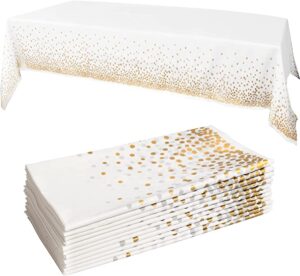 Prestee Metallic Dot Disposable Rectangular Plastic Tablecloths, 12 Pack
