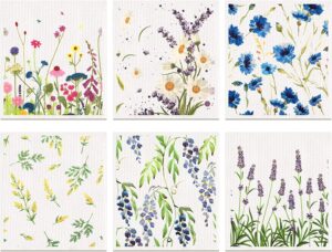 Remagr Wildflowers Designs Non-Toxic Swedish Dishcloths, 6-Count