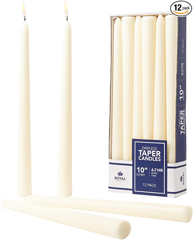 Royal Imports Hand-Dipped Unscented Dripless Taper Candles, 12 Pack
