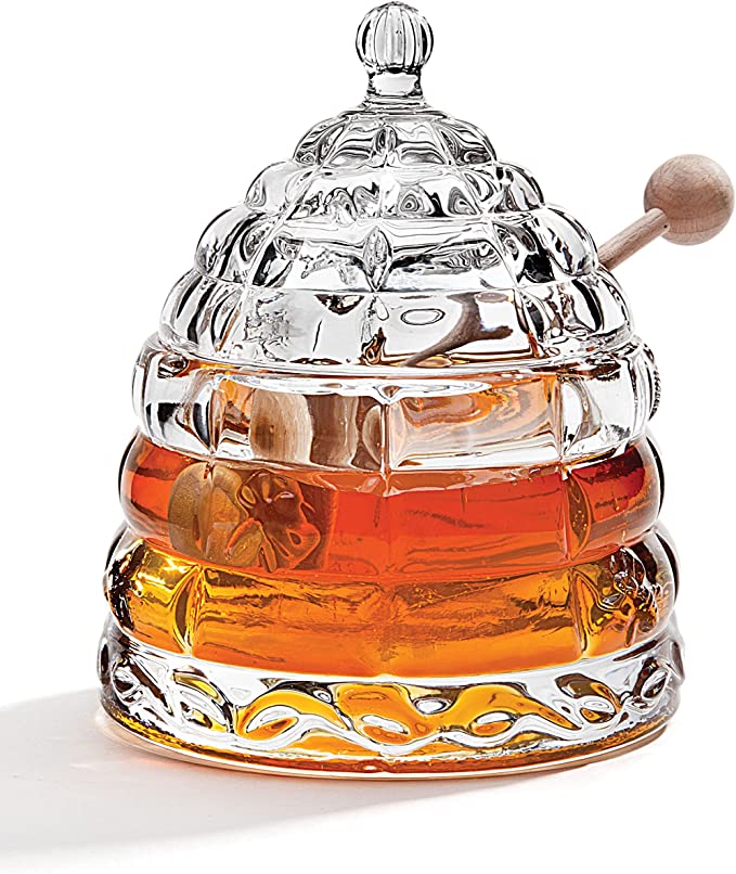 Studio Silversmiths Crystal Beehive Honey Jar With Dipper
