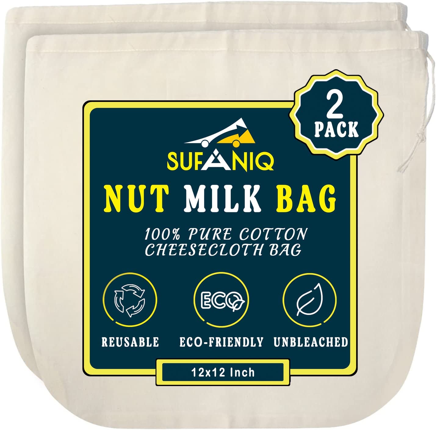 Sufaniq Traditional Pure Cotton Nut Bags, 2-Pack