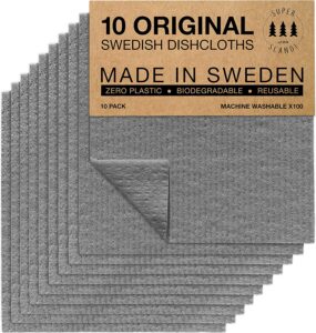 SUPERSCANDI Plastic-Free Compostable Swedish Dishcloths, 10-Count