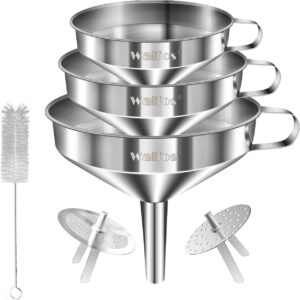 Walfos Removable Strainer & Stainless Steel Metal Funnels, 3-Count