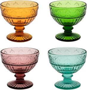 WHOLE HOUSEWARES Multi-Color Pressed Glass Mini Footed Trifle Bowls, 4 Piece