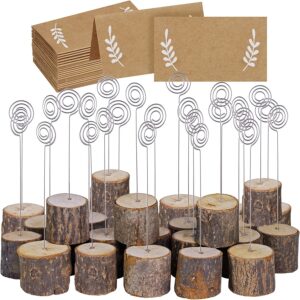 Winlyn Wire Clip & Round Wood Base Place Card Holders, 30-Count