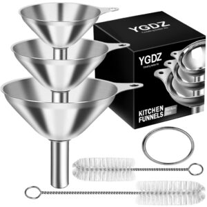 YGDZ Cleaning Brushes & Stainless Steel Metal Funnels, 3-Count