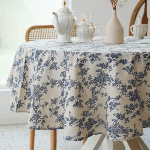 YiHomer Floral Print Cotton Linen Round Tablecloth