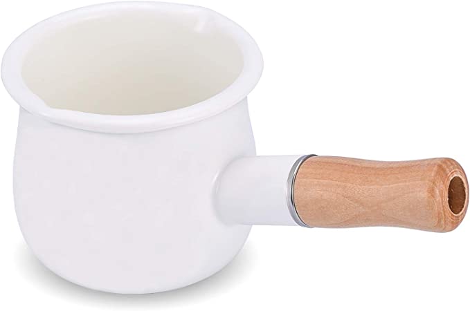 YumCute Home Wooden Handle Easy Pouring Enamel Syrup Warmer