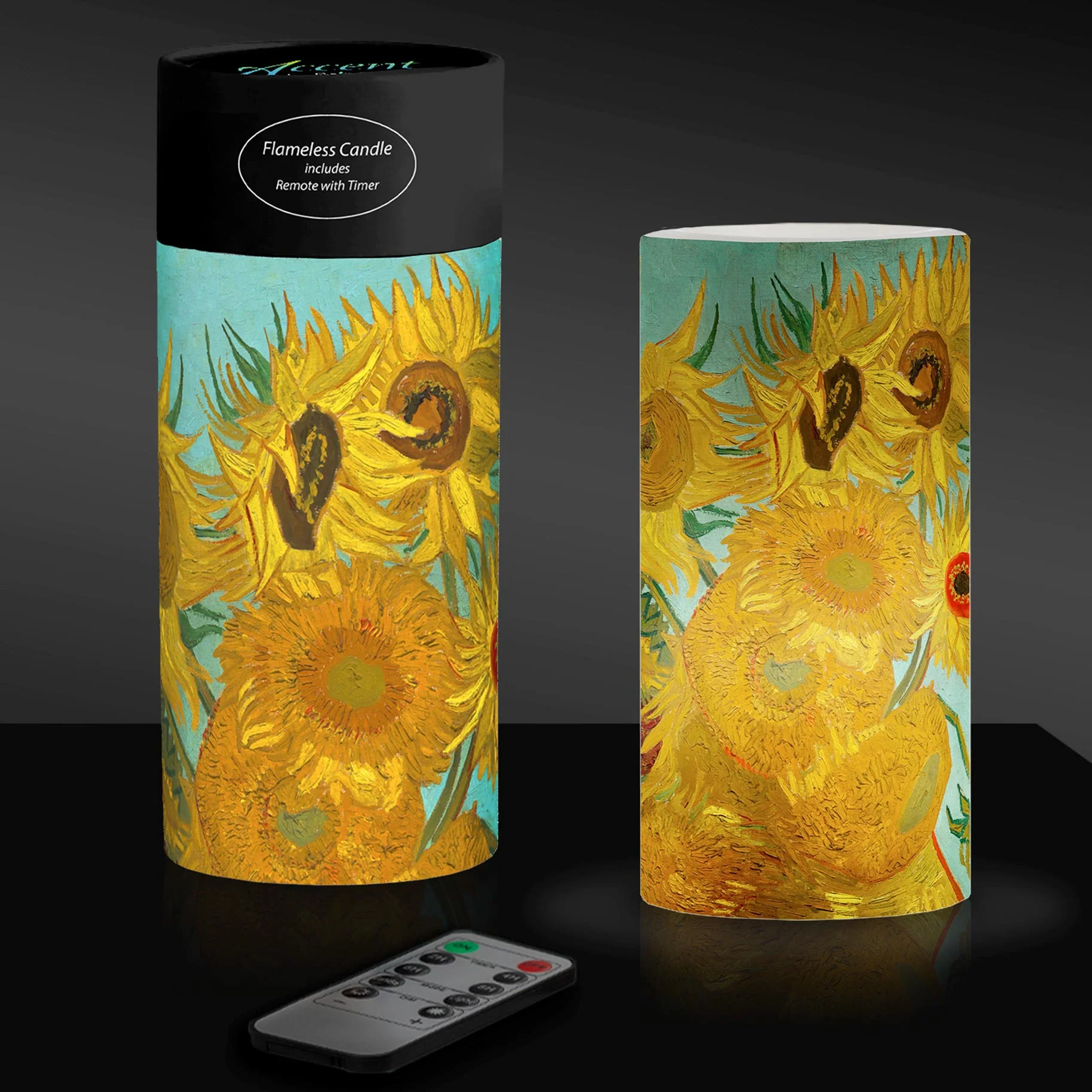 RainCaper Van Gogh Sunflowers 6″ LED Real Wax Candle With Remote