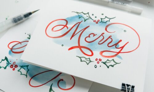 Watercolor calligraphy holiday card