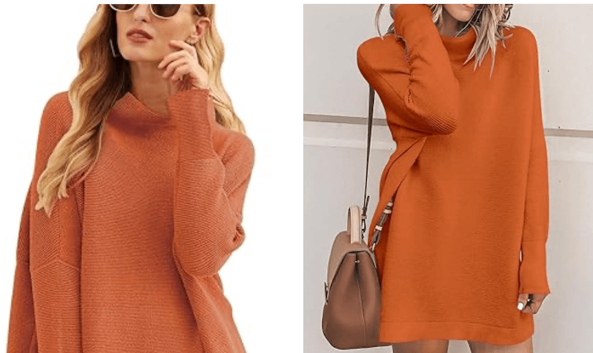 Prinbara Women's Long Sleeve Mock Neck Sweater in orange