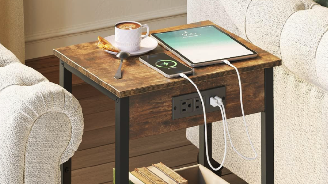 TC-HOMENY End Table Set of 2 with Charging Station & USB Ports
