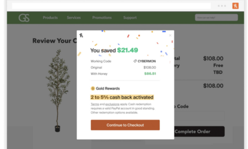 Screen Capture of Honey extension finding online savings