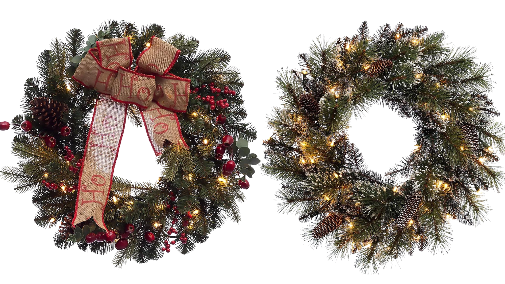 two wreaths side by side on white background