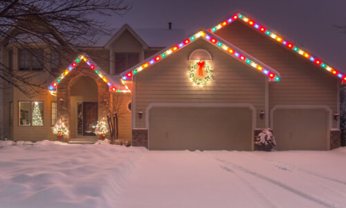 Winter Home with Holiday Lights