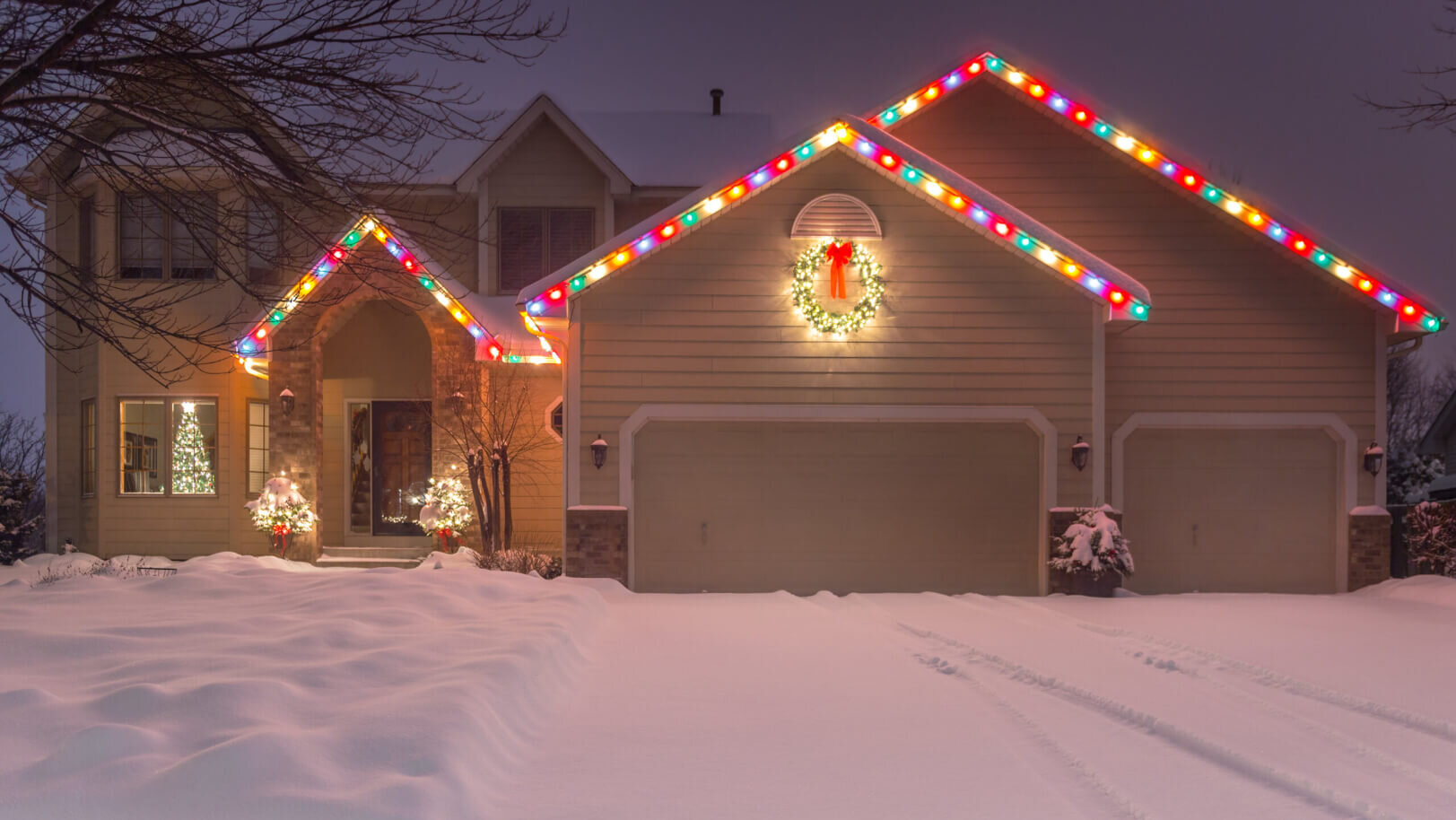 Winter Home with Holiday Lights