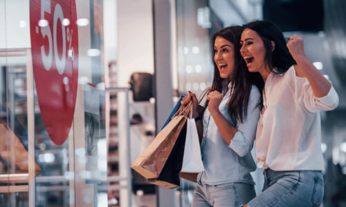 Two young women have a shopping day together