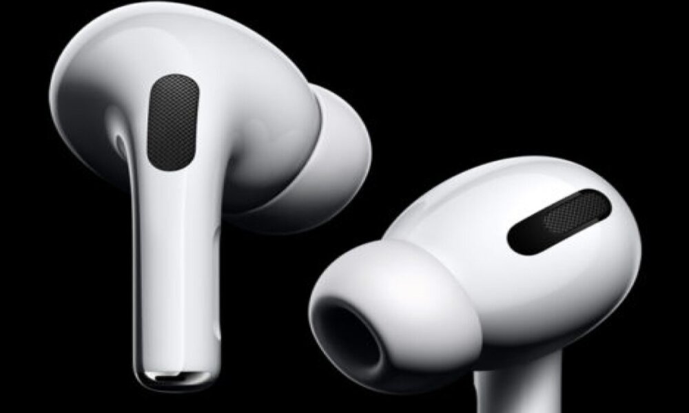 Apple AirPods on black background