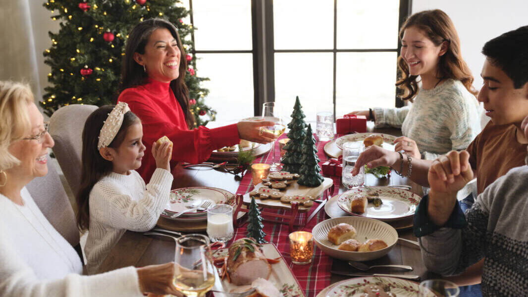 family eating Christmas dinner