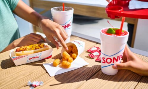 Drinks and food on table top at Sonic