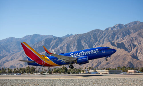 Southwest airplane takes off from Palm Springs airport