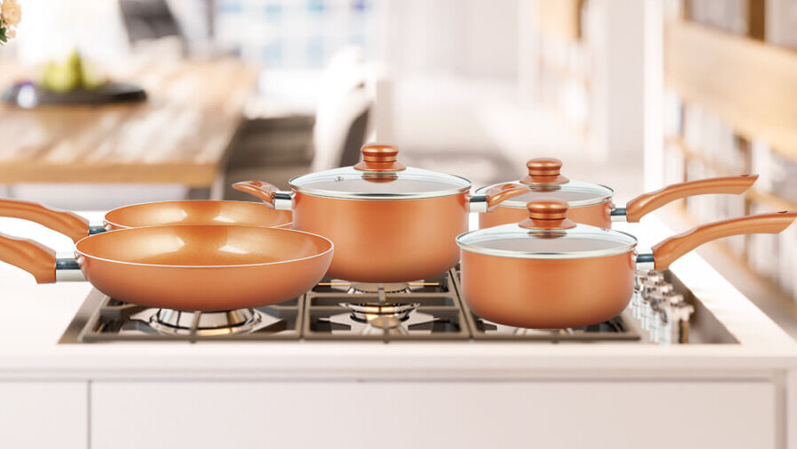 M MELENTA Pots and Pans Set Ultra Nonstick, Pre-Installed 11pcs Cookware Set Copper