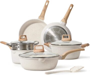 A set of Carote nonstick pots and pans.