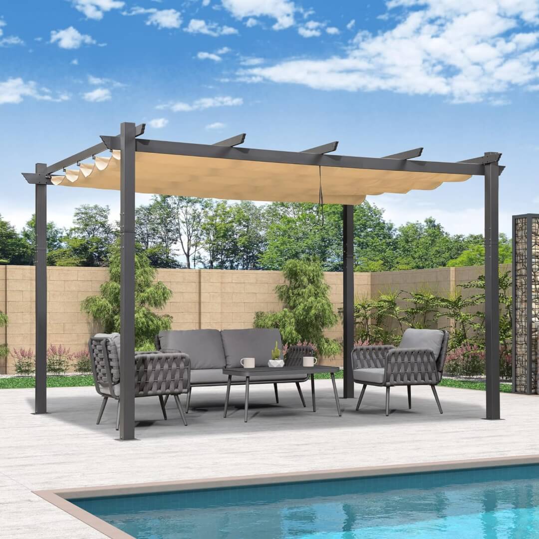 PURPLE LEAF 11' X 13' Outdoor Pergola with Retractable Canopy