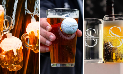 Beer Mug String Lights, BenShot Pint Glass with Real Golf Ball, Engraved Beer Glasses