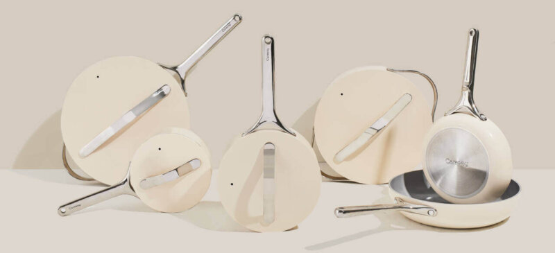 off-white Caraway cookware set